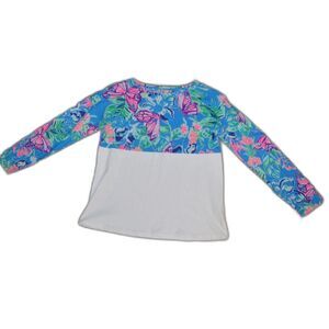 Lilly Pulitzer Girls Mini Finn Top Pundy Blue Isle Be Back XL Floral Bird